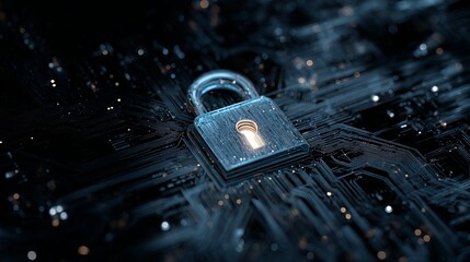 Aufkleber - Cybersecurity Digital Lock Glowing Circuit Board Technology Abstract Network Protection Data Security Safeguard Privacy System Secure Encryption Internet Safeguard       