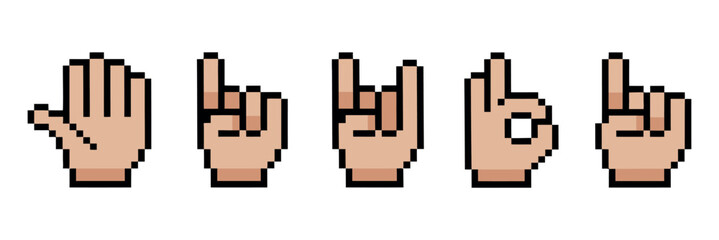 Poster - Pixel Art Hands Showing Various Gestures