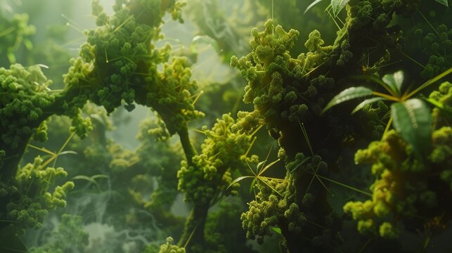3d rendered background of transparent green molecules for scientific and creative uses