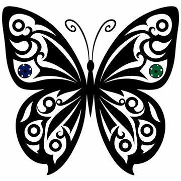 Ornate Filigree Butterfly Black and White Vector Art