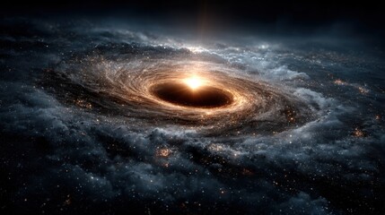 Wall Mural - a mesmerizing view captures a black hole at the center, engulfed by swirling cosmic clouds and brigh