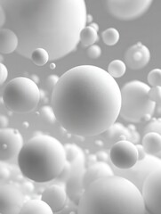 Poster - A soft, abstract background featuring multiple white spheres of varying sizes floating in a smooth, monochromatic space