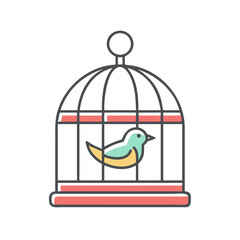 Poster - Colorful illustration of a bird inside an ornate vintage decorative birdcage