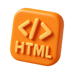 Poster - 3d cartoon plastic style HTML icon on a transparent background, perfect for web design and development projects
