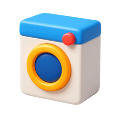 Poster - 3d cartoon plastic style washing machine icon on a transparent background
