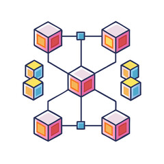 Poster - Abstract representation of a networked data system with cubic nodes and edges