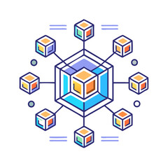Poster - Distributed system represented by interconnected cubes symbolizing cloud computing network