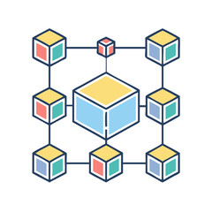 Poster - Schematic diagram of connected cubes forming a network infrastructure illustration