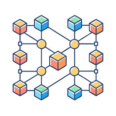 Poster - Complex network of interconnected cubes and nodes representing data management system