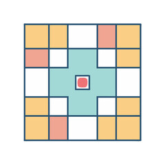 Poster - Geometric Abstraction of a Square with Interlocking Colors and Central Focal Point