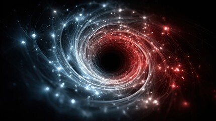 Wall Mural - a swirling cosmic phenomenon showcases a black hole surrounded by vibrant red and blue gases. stars 