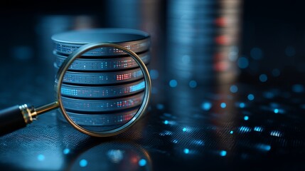 Aufkleber - Database Server Security Magnifying Glass Digital Data Technology Protection Network Information System Secure Online Privacy Advanced Cyber Infrastructure Modern        