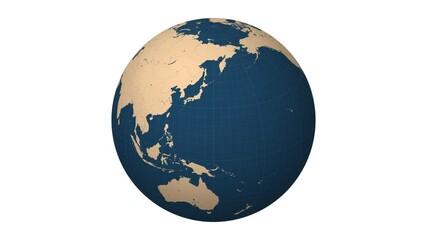 Poster - Spinning Globe. Deep Sea Blue Light Sand color palette. Planet rotation animation. World map with meridians, parallels, countries, rivers and lakes. Vibrant video.