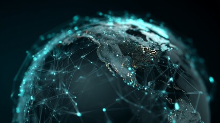 Aufkleber - Global Network Connection Abstract Digital Earth Technology Background Image Modern Futuristic World Map Data Visualization Design Illustration Graphic Resource for      