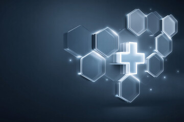 Poster - Medical symbol on the dark blue color background, concept healthcare and science technology. A design element with 3D render