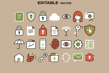 Poster - Collection of modern flat security and privacy icons