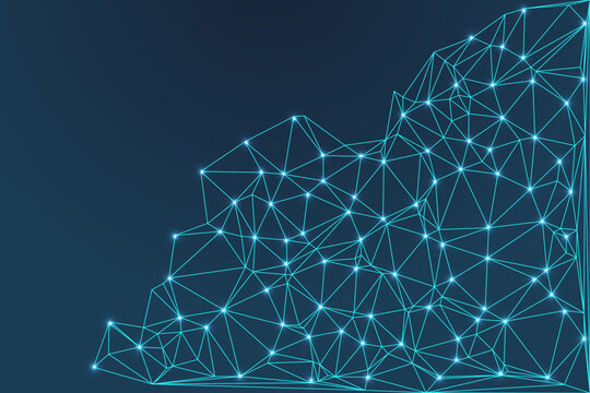 Triangle Lowpoly Mesh Background on Dark Blue Gradient. Modern, Geometric, and Minimalist Network Abstract Background Design for Digital Security, Wallpapers, and Futuristic Graphics. Network backdrop