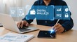 © BeeStock - Person working on digital wallet transactions and financial technologies using a laptop.