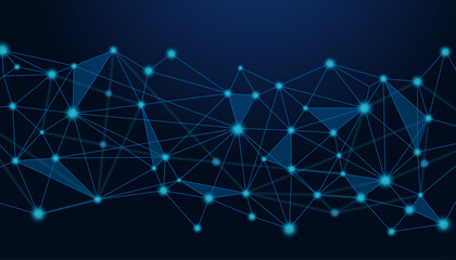 Leinwandbilder - Triangle Lowpoly Mesh Background on Dark Blue Gradient. Modern, Geometric, and Minimalist Network Abstract Background Design for Digital Security, Wallpapers, and Futuristic Graphics. Network backdrop