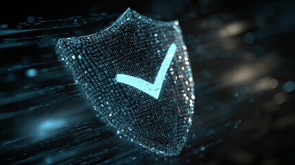 Aufkleber - Digital Shield Protection Data Security Concept Abstract Technology Background Blue glowing particles Cyber Security Network Digital Safe Secure Confirmed Approved Check 