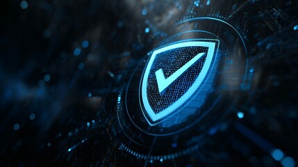 Aufkleber - Digital Shield Cyber Security Protection Approved Checkmark Data Privacy Technology Safeguard Online Security System Network Safety Approved Digital Data Protection      