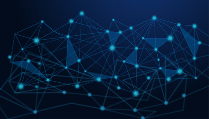 Leinwandbilder - Triangle Lowpoly Mesh Background on Dark Blue Gradient. Modern, Geometric, and Minimalist Network Abstract Background Design for Digital Security, Wallpapers, and Futuristic Graphics. Network backdrop