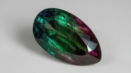 Aufkleber - Polychrome Tourmaline Showcases Vibrant Colors and Complex Patterns in an Elegant Cut