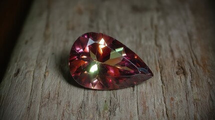 Aufkleber - A Polychrome Tourmaline Gemstone Rests on a Rustic Wooden Surface