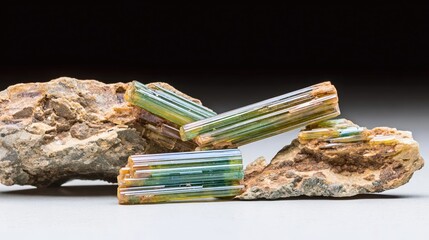 Aufkleber - Natural Polychrome Tourmaline Crystals Displayed on Unique Stone Formations