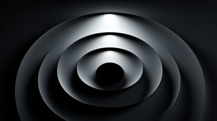Aufkleber - Concentric circular patterns create an engaging abstract design with shadows enhancing depth. Dark monochrome theme adds a modern touch. Concept of graphic design, art, decor