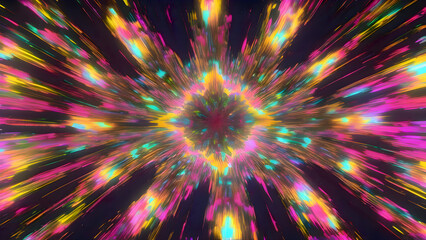 Aufkleber - Abstract digital starburst with intense colorful rays of light emanating from the center against a dark background