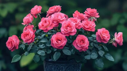 Poster - Fresh bouquet of pink roses arranged in a decorative vase