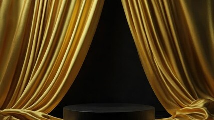 Aufkleber - A black table sits in front of a yellow curtain