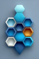Poster - Abstract geometric composition of colorful hexagons with gradient blue tones
