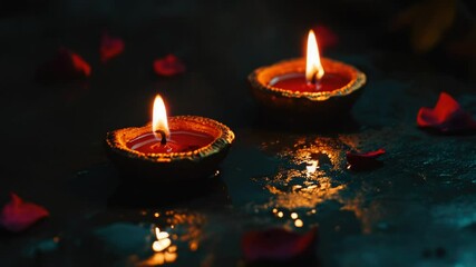 Poster - Two lit candles placed on a dark surface