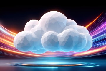 Poster - Abstract digital cloud with colorful energy lines and glowing effects