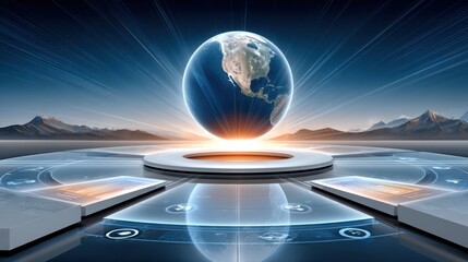 Poster - Futuristic Globe Interface in a High-Tech Environment with Abstract Design Elements