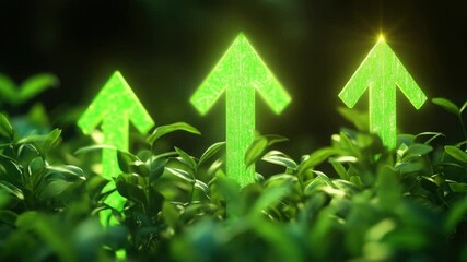 Poster - A group of small green arrows lying on a grassy surface, often used as a decorative element or symbol