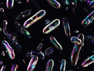 Poster - Colorful Microorganisms Floating in a Dark Background