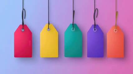Aufkleber - A row of colorful tags hanging from a string