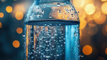Poster - A close-up shot of a bottle of water with label and cap, suitable for use in commercial or personal projects
