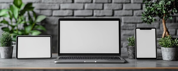 Poster - Modern devices including a laptop, tablet, and smartphone on a stylish desk