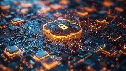 Aufkleber - Secure cloud computing technology depicted on a circuit board.