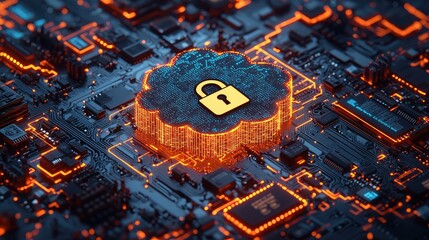Aufkleber - Secure cloud technology depicted on a circuit board.