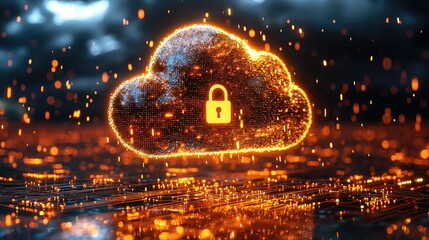 Aufkleber - Secure cloud data storage represented as a glowing cloud with a lock icon.