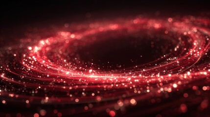 Poster - A mesmerizing display of swirling red light particles creates a vibrant cosmic effect against a dark background, captivating viewers with its dynamic energy and depth.