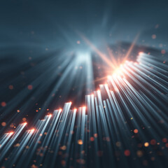 Wall Mural - Rising graph with glowing lines - Inspiring - Ascending smoothly - Minimalist backdrop with soft blue gradients and light rays