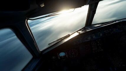 Wall Mural - sunlight streaming through cockpit window, illuminating instrument panel during early morning flight