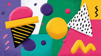 Aufkleber - Bright geometric shapes interact playfully with bold colors. Dynamic composition enhances modern design aesthetic. Concept of graphic design, creativity, marketing