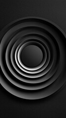 Aufkleber - Abstract design featuring concentric circles with gradients of black and grey. Smooth layered appearance on dark background. Concept of modern art, graphic design, digital media